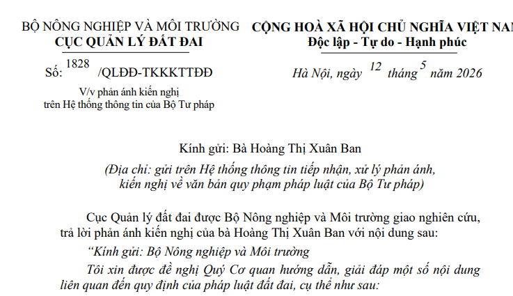 Công văn 1828 làm rõ các mục đích khác phục vụ cho đời sống trong cùng một thửa đất trong Luật Đất đai