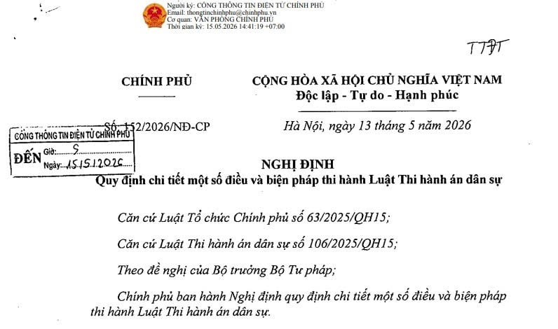 Đã có Nghị định 152/2026/NĐ-CP quy định chi tiết Luật Thi hành án dân sự