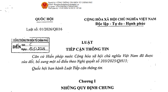 Đã có Luật Tiếp cận thông tin 2026 (Luật số 01/2026/QH16) thay thế Luật Tiếp cận thông tin 2016