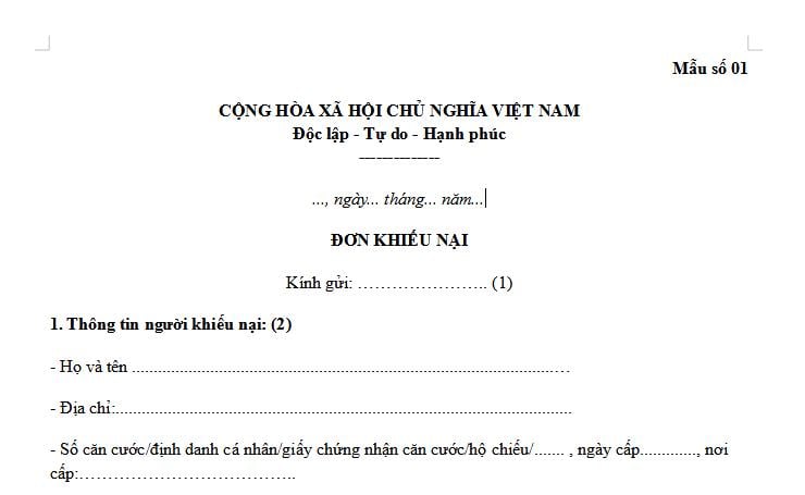 Ảnh chụp Mẫu đơn khiếu nại mới nhất 2026 kèm theo Nghị định 155/2026/NĐ-CP