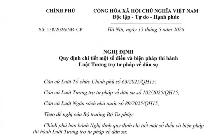 Đã có Nghị định 158/2026/NĐ-CP hướng dẫn thi hành Luật Tương trợ tư pháp về dân sự