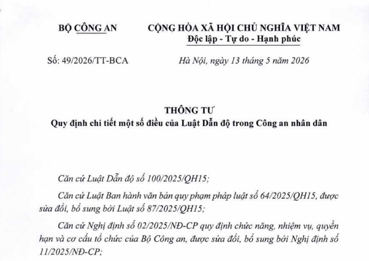 Đã có Thông tư 49/2026/TT-BCA hướng dẫn Luật Dẫn độ trong Công an nhân dân
