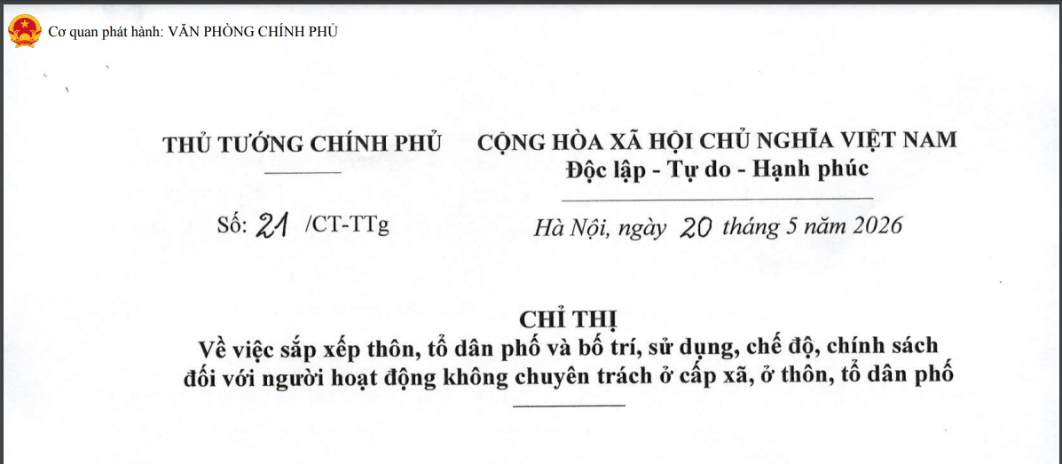 Đã có Chỉ thị 21/CT-TTg sắp xếp thôn tổ dân phố và bố trí sử dụng cán bộ không chuyên trách