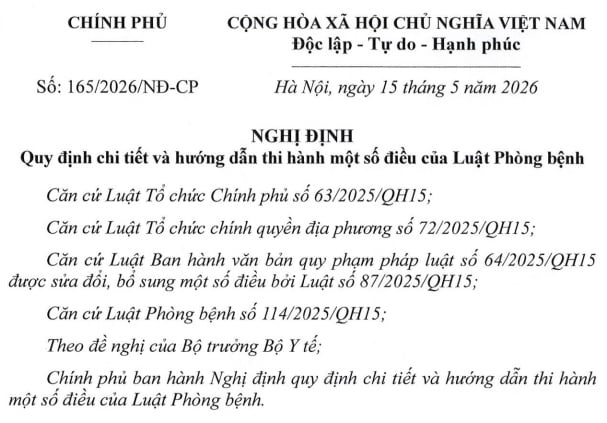 Đã có Nghị định 165/2026/NĐ-CP hướng dẫn Luật Phòng bệnh 2025