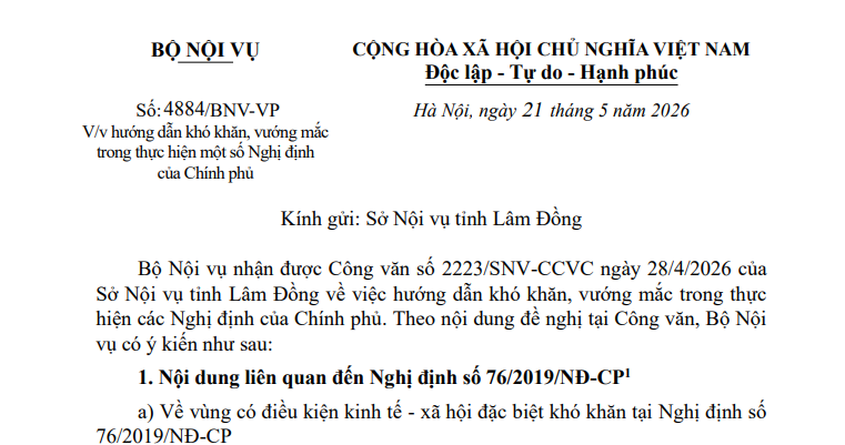 Đã có Công văn 4884/BNV-VP giải quyết chế độ chính sách cho cán bộ công chức