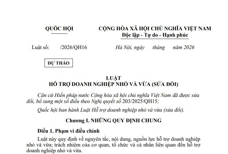 Đã có dự thảo Luật Hỗ trợ doanh nghiệp nhỏ và vừa (sửa đổi) 