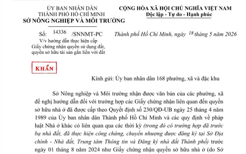 Công văn hướng dẫn thực hiện cấp sổ đỏ cho giấy tờ cũ tại TPHCM (Công văn 144336/SNNMT-PC)