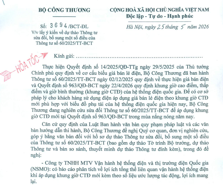Dự thảo sửa đổi Thông tư 60/2025/TT-BCT về thực hiện giá bán điện (Hình ảnh từ Internet)