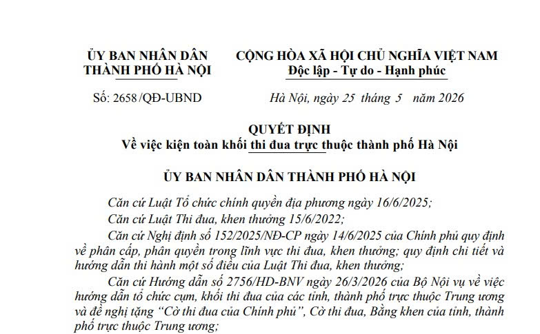 08 khối thi đua trực thuộc thành phố Hà Nội từ ngày 01/6/2026
