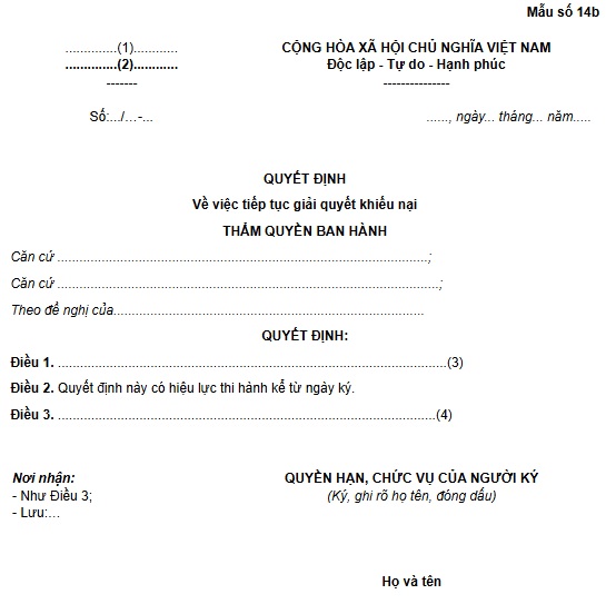 Mẫu quyết định tiếp tục giải quyết khiếu nại từ 01/7/2026