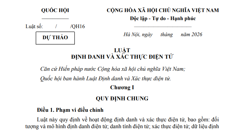 Đã có dự thảo Luật Định danh và xác thực điện tử