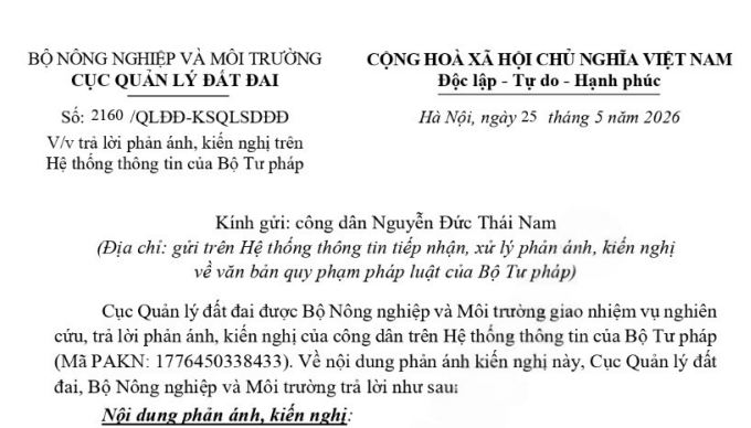 Công văn 2160 về thời hiệu xử phạt vi phạm hành chính lĩnh vực đất đai