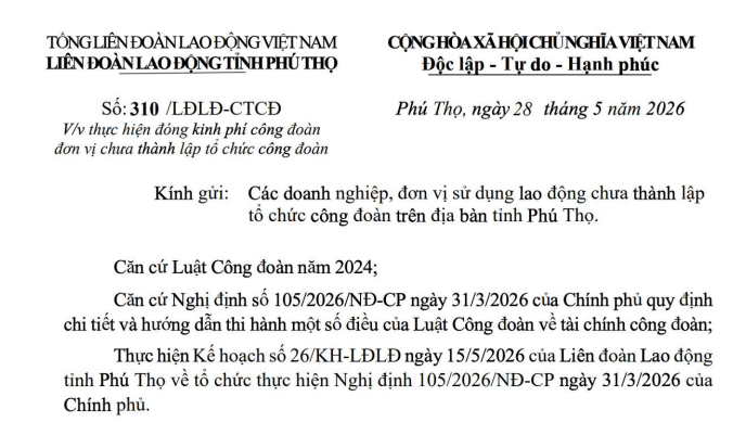 Hướng dẫn đóng kinh phí công đoàn đơn vị chưa thành lập tổ chức công đoàn