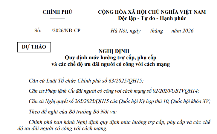 Cập nhật dự thảo Nghị định tăng trợ cấp ưu đãi người có công