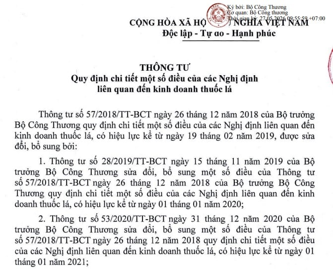 VBHN Thông tư hướng dẫn kinh doanh thuốc lá mới nhất