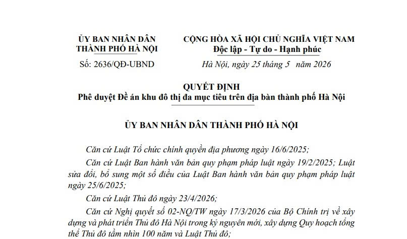 Quyết định 2636/QĐ-UBND: Đề án khu đô thị đa mục tiêu tại Hà Nội