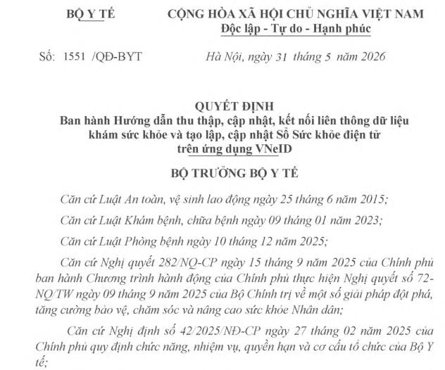 Quyết định 1551: Hướng dẫn cập nhật Sổ Sức khỏe điện tử trên VNeID