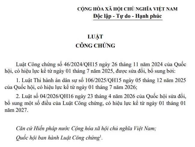 Đã có Văn bản hợp nhất Luật Công chứng mới nhất năm 2026 (VBHN số 109/VBHN-VPQH)