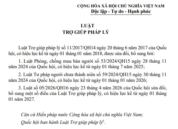 Đã có Văn bản hợp nhất Luật Trợ giúp pháp lý mới nhất năm 2026