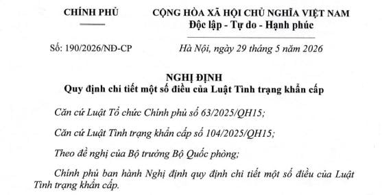 Đã có Nghị định 190/2026/NĐ-CP quy định Luật Tình trạng khẩn cấp