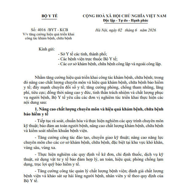 Công văn 4016/BYT-KCB: Tăng cường công tác khám chữa bệnh năm 2026 (Hình ảnh từ Internet)