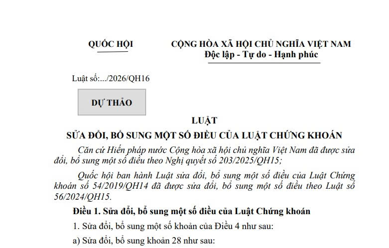 Đã có dự thảo Luật sửa đổi Luật Chứng khoán
