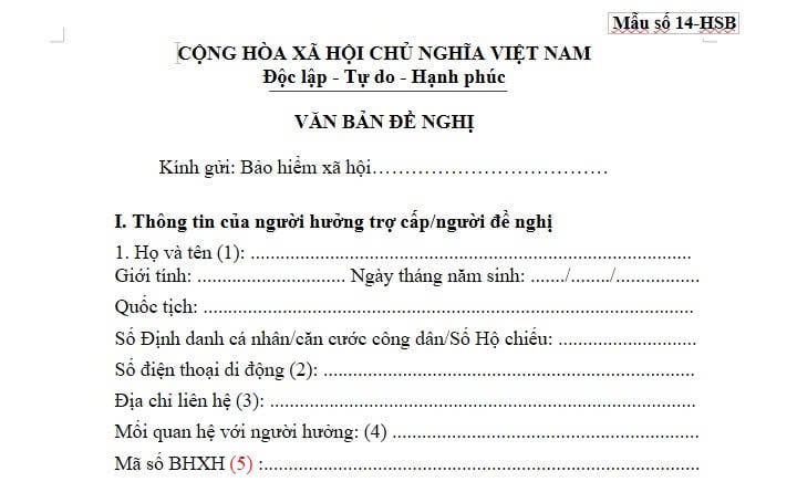 Mẫu Đơn đề nghị hưởng BHXH 1 lần mới nhất 2026 (Mẫu số 14-HSB)