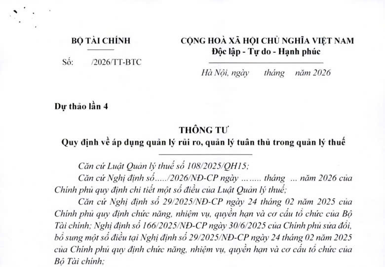 Đã có dự thảo Thông tư về áp dụng quản lý rủi ro quản lý tuân thủ trong quản lý thuế 