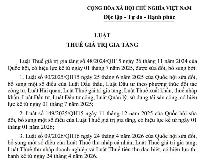 Đã có Văn bản hợp nhật Luật Thuế giá trị gia tăng mới nhất 2026 (Văn bản hợp nhất số 114/VBHN-VPQH)