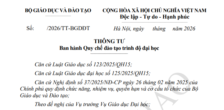 Đã có dự thảo Thông tư Quy chế đào tạo trình độ đại học