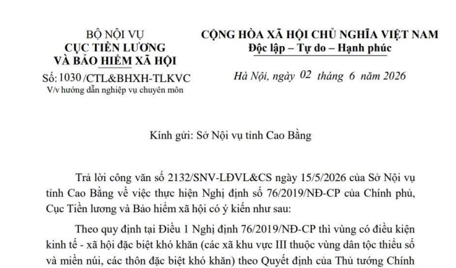 Công văn 1030/CTL&BHXH-TLKVC về chính sách với cán bộ công chức ở vùng đặc biệt khó khăn