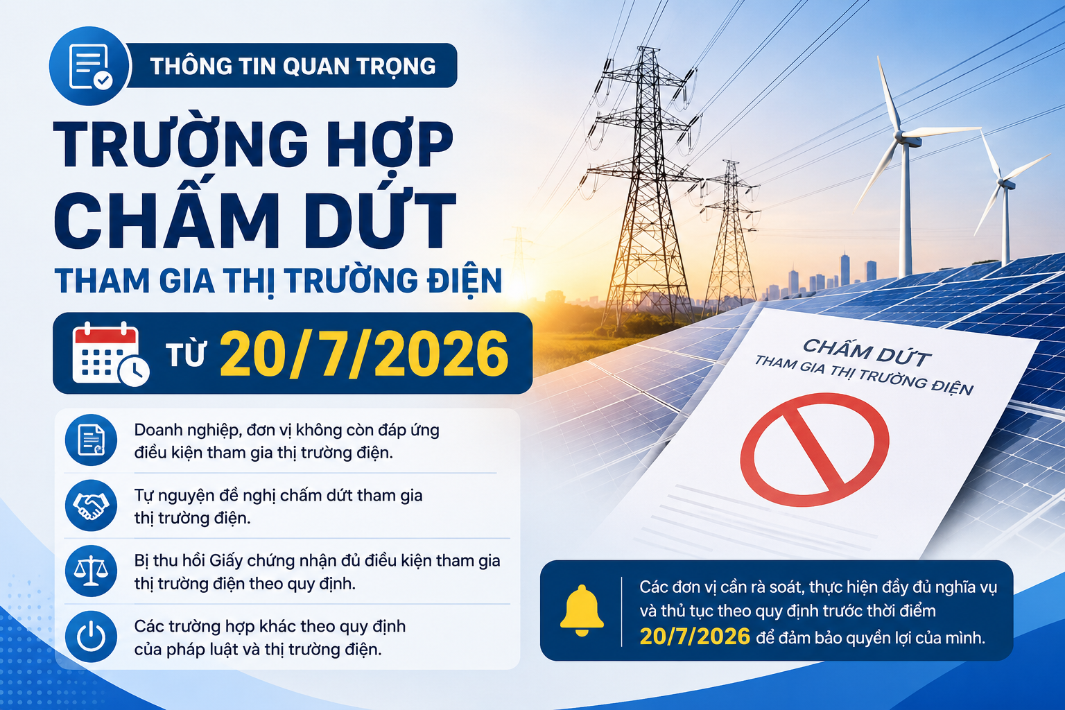 Trường hợp chấm dứt tham gia thị trường điện từ 20/7/2026 (Hình ảnh từ Internet)