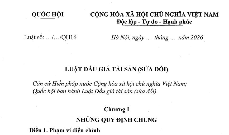 Dự thảo Luật Đấu giá tài sản (sửa đổi) (Dự thảo đăng ngày 08/6/2026)