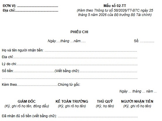 Mẫu phiếu chi dùng cho doanh nghiệp siêu nhỏ từ 01/7/2026