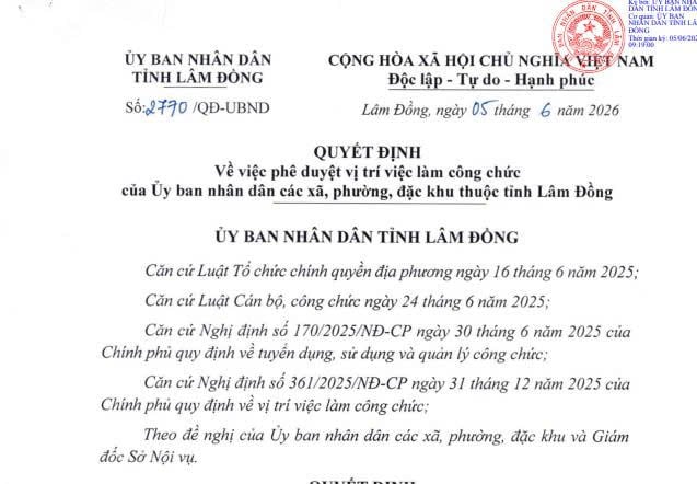Phê duyệt vị trí việc làm công chức của UBND cấp xã tỉnh Lâm Đồng (Quyết định 2770) 