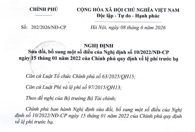 Đã có Nghị định 202/2026/NĐ-CP sửa đổi quy định lệ phí trước bạ