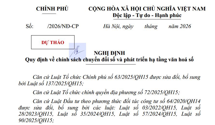Dự thảo Nghị định chuyển đổi số và phát triển hạ tầng văn hóa số