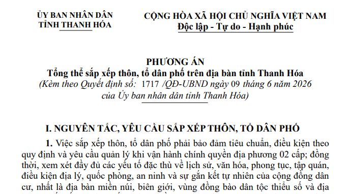 Phương án sắp xếp thôn tổ dân phố năm 2026 tại Thanh Hóa