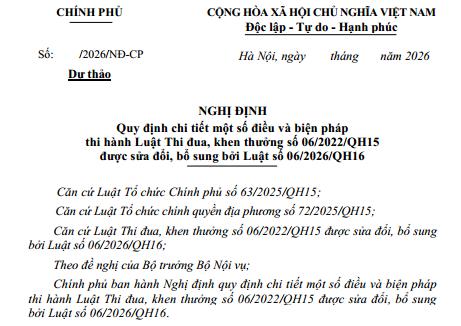 Đã có Dự thảo Nghị định Luật Thi đua khen thưởng mới nhất 2026