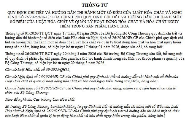 Văn bản hợp nhất Thông tư hướng dẫn Luật Hóa chất mới nhất 2026