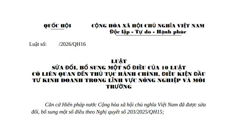 Cập nhật dự thảo Luật sửa đổi 10 luật về nông nghiệp và môi trường
