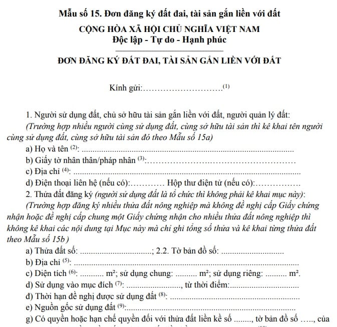 Mẫu đơn đăng ký đất đai tài sản gắn với đất tại Ninh Bình năm 2026 và cách ghi