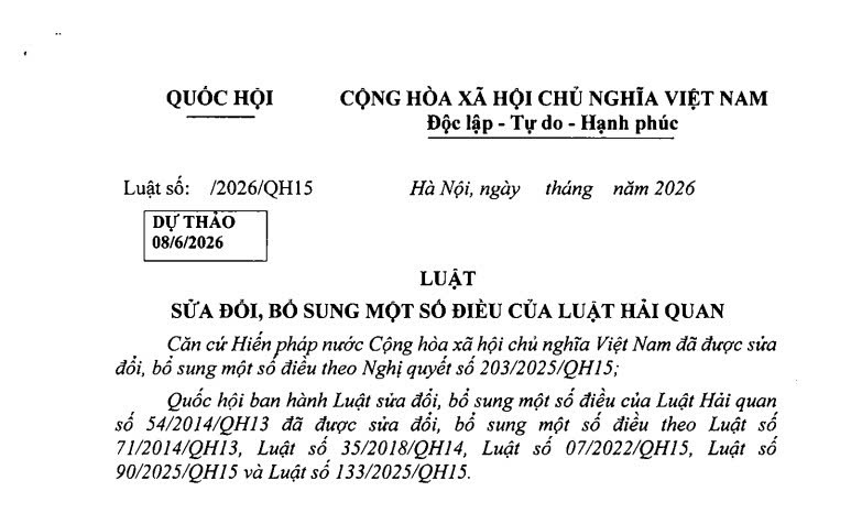 Cập nhật dự thảo Luật sửa đổi Luật Hải quan 