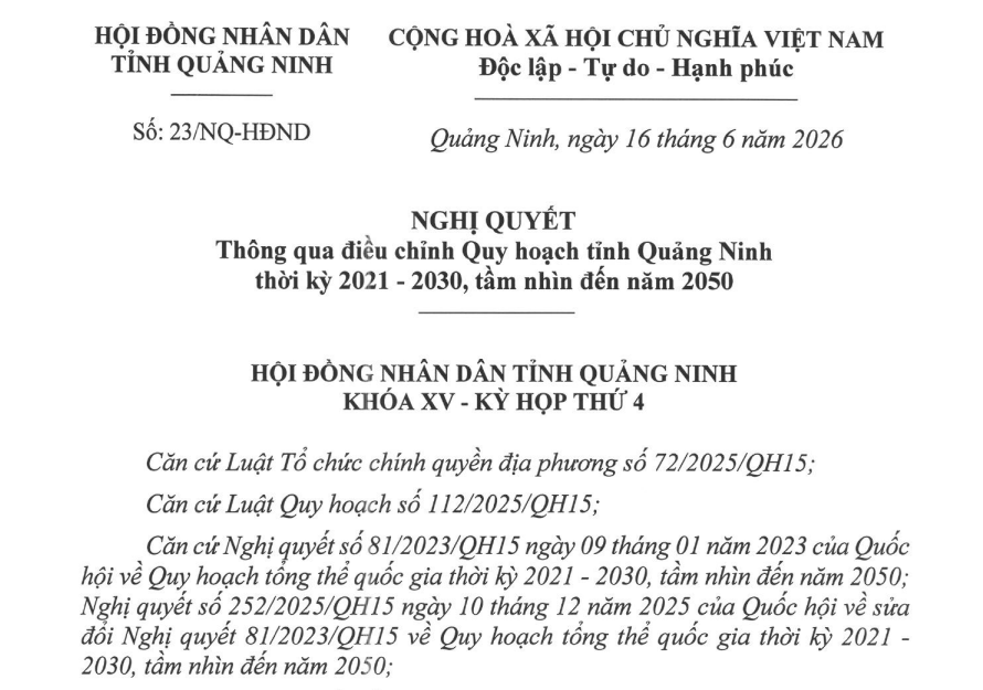 Cập nhật Quy hoạch tỉnh Quảng Ninh mới nhất 2026 (Nghị quyết 23/NQ-HĐND)