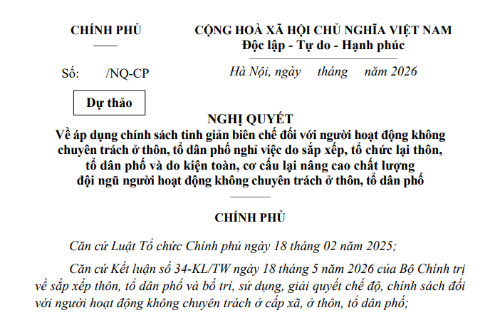 Dự thảo Nghị quyết áp dụng chính sách tinh giản biên chế với cán bộ không chuyên trách thôn, tổ dân phố