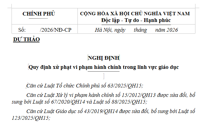 Dự thảo Nghị định xử phạt vi phạm hành chính lĩnh vực giáo dục
