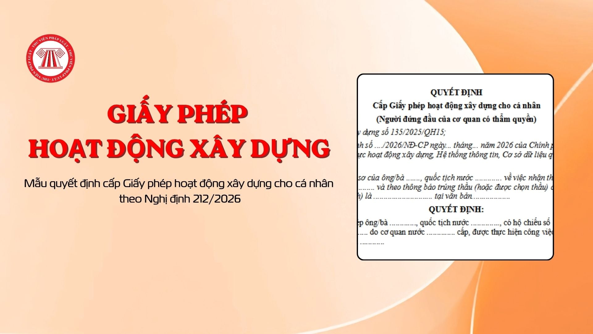 Mẫu quyết định cấp Giấy phép hoạt động xây dựng cho cá nhân theo Nghị định 212/2026