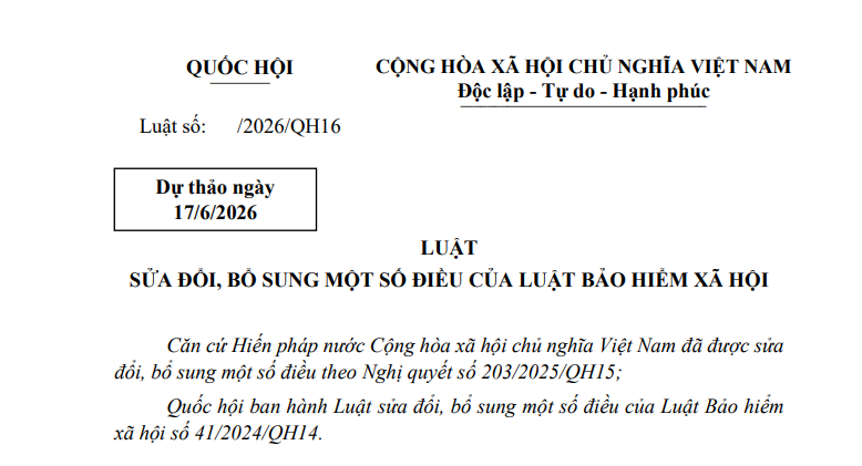 Đã có dự thảo Luật sửa đổi Luật Bảo hiểm xã hội 2024
