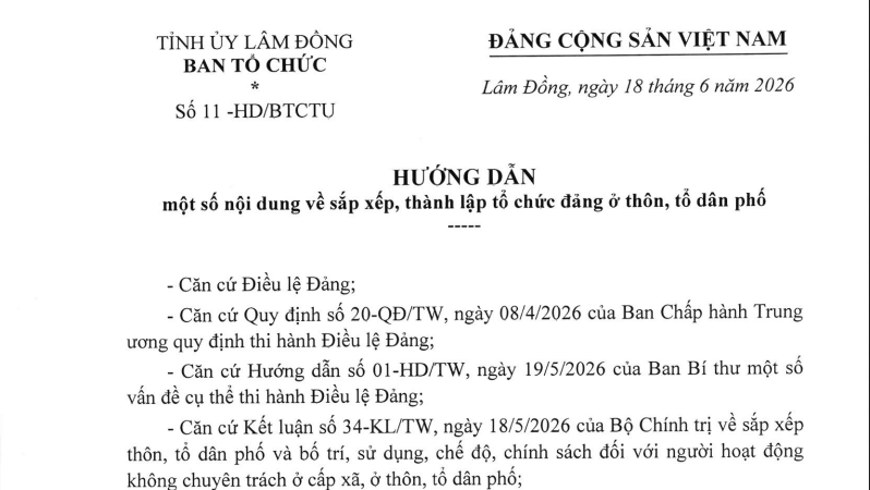 Hướng dẫn 11 về sắp xếp thành lập tổ chức đảng ở thôn tổ dân phố tại Lâm Đồng 