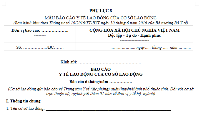 Mẫu báo cáo y tế lao động của cơ sở lao động 6 tháng đầu năm 2026